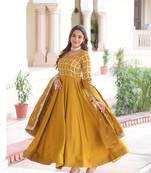yellow nc vichitra embroidered anarkali gown with matching dupatta
