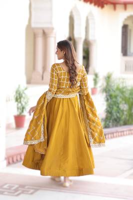 yellow nc vichitra embroidered anarkali gown with matching dupatta 2