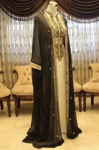 Grand Black & white georgette kaftan dress with zari work | luxury party & wedding wear