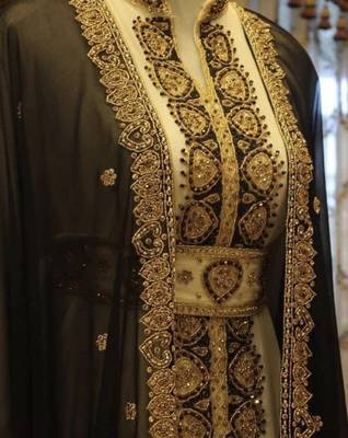 Grand Black & white georgette kaftan dress with zari work | luxury party & wedding wear 2