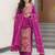 magenta readymade chinnon silk embroidered kurta pant dupatta set