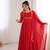 red readymade heavy pure fox blooming georgette flared gown with dupatta