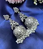 Oxidized silver jhumka earrings ethnic peacock jhumkas with pearls