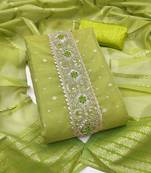  green weaving & embroidered simmer dress material 