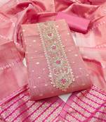  pink weaving & embroidered simmer dress material 