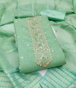  green weaving & embroidered simmer dress material 