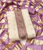  white weaving & embroidered simmer dress material 