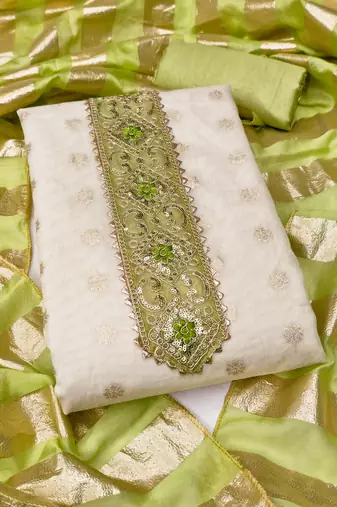  white weaving & embroidered simmer dress material 