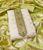  white weaving & embroidered simmer dress material 