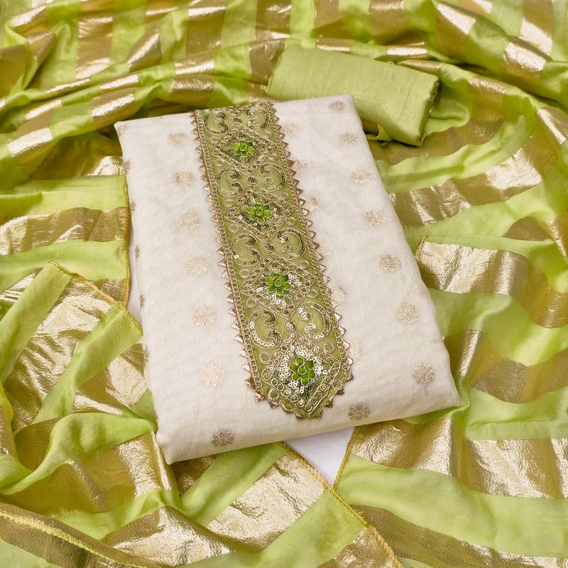  white weaving & embroidered simmer dress material 