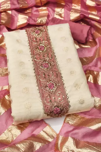  white weaving & embroidered simmer dress material 