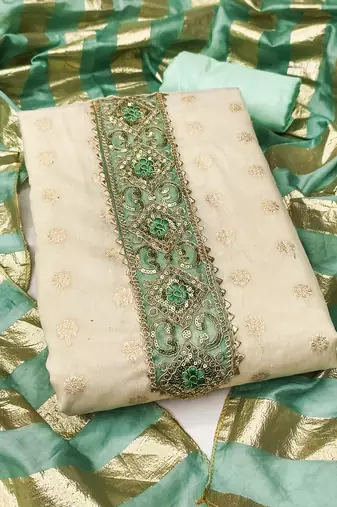  white weaving & embroidered simmer dress material 