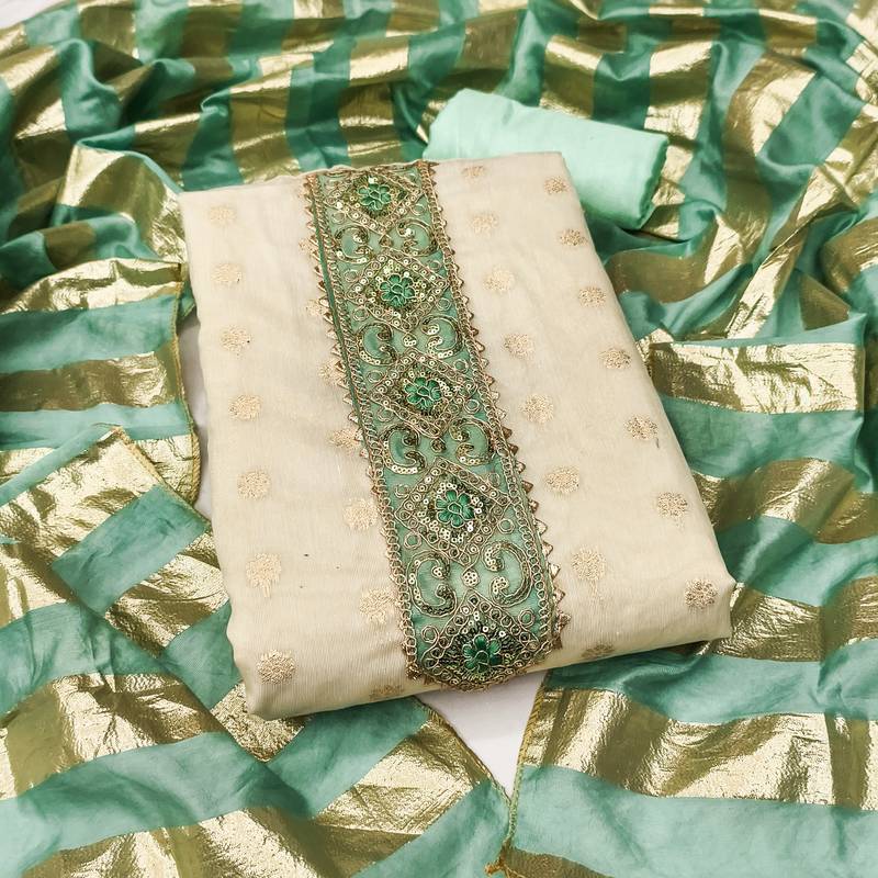  white weaving & embroidered simmer dress material 