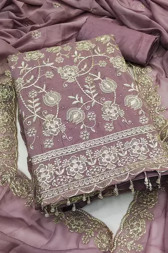  levender embroidery georgette dress material 