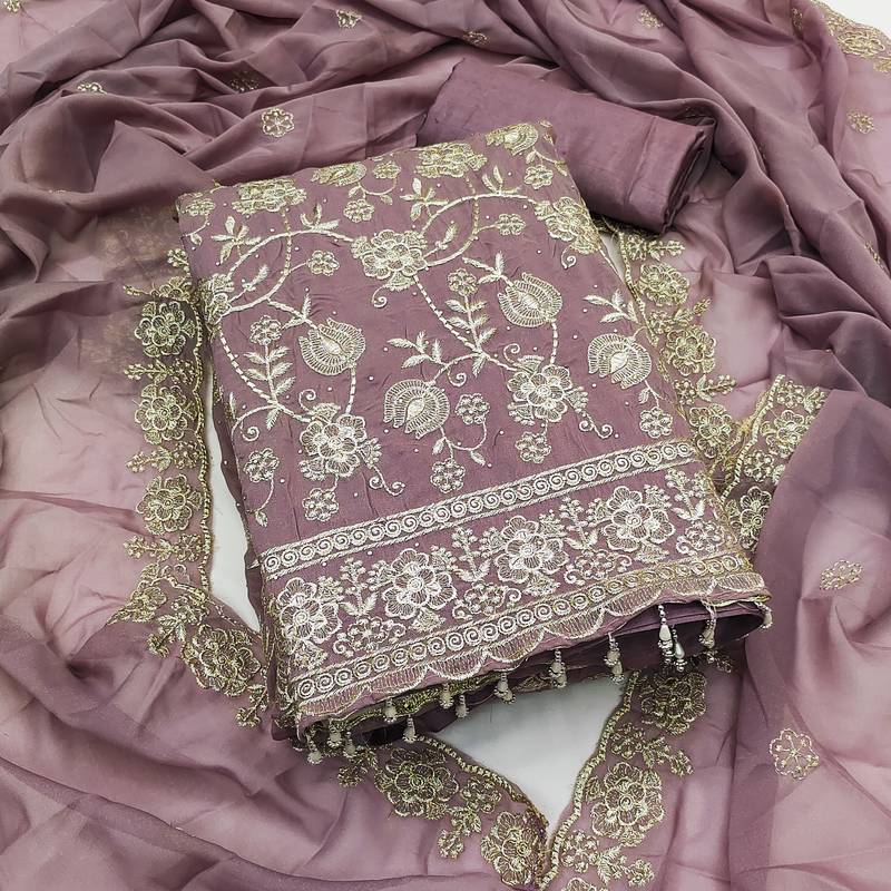  levender embroidery georgette dress material 