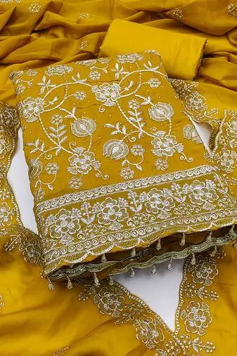  mustard embroidery georgette dress material 