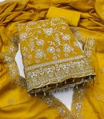  mustard embroidery georgette dress material 