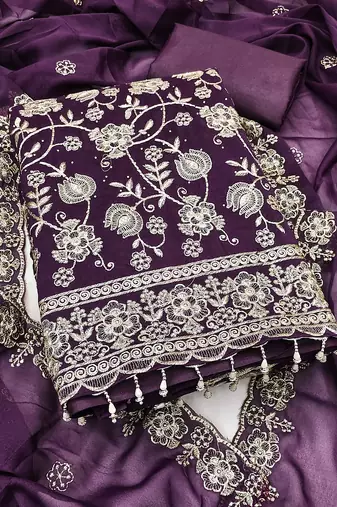  purple embroidery georgette dress material 
