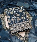  teal blue embroidery georgette dress material 