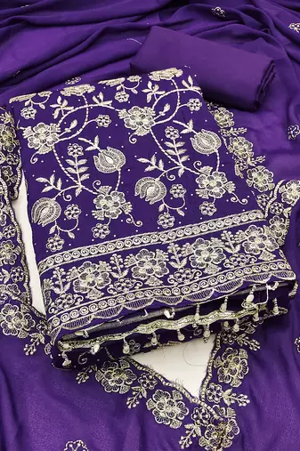  wine embroidery star georgette dress material 