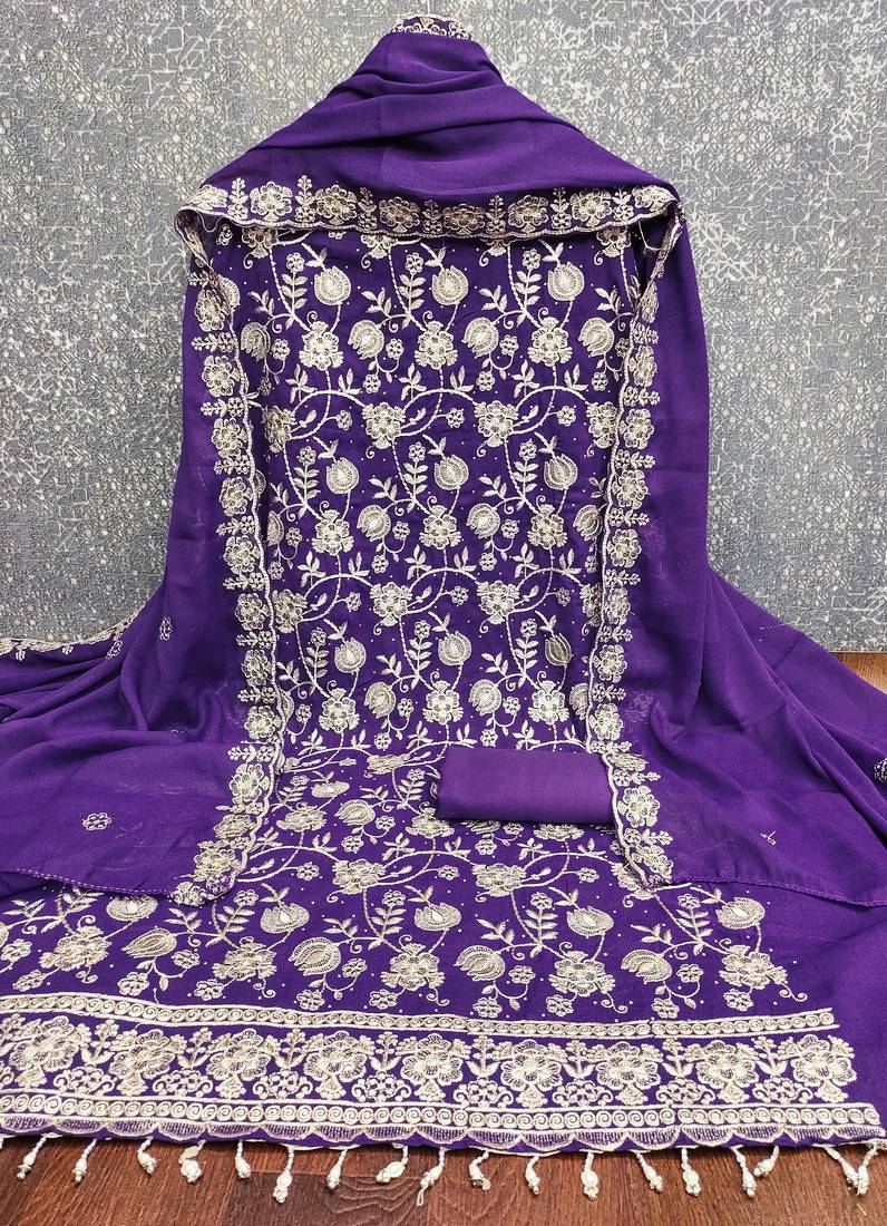  wine embroidery star georgette dress material 