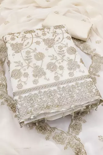  white embroidery star georgette dress material 