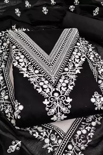  black heavy embroidery cotton dress material 