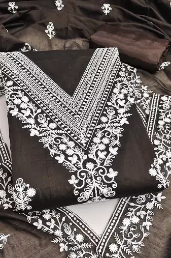  brown heavy embroidery cotton dress material 