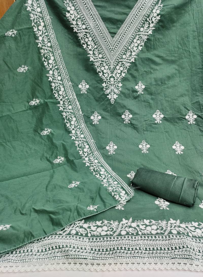  sea green heavy embroidery cotton dress material 