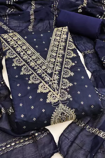  blue embroidery chanderi jacquard dress material 