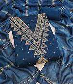  teal blue embroidery chanderi dress material 