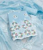  blue embroidery chanderi cotton dress material 