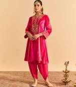 Pink embroidered velvet kurta set