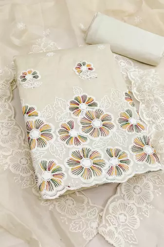  white embroidery chanderi cotton dress material 