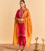 Pink embroidered velvet kurta set