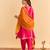 Pink embroidered velvet kurta set with dupatta