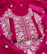  pink embroidery chanderi cotton dress material 