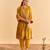 Yellow embroidered velvet kurta set with dupatta