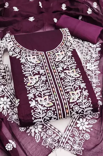  purple embroidery chanderi cotton dress material 