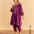 Purple embroidered velvet kurta set with dupatta