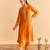 Orange embroidered velvet kurta set with dupatta