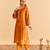 Orange embroidered velvet kurta set with dupatta