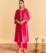 Pink embroidered velvet kurta set