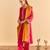 Pink embroidered velvet kurta set with dupatta