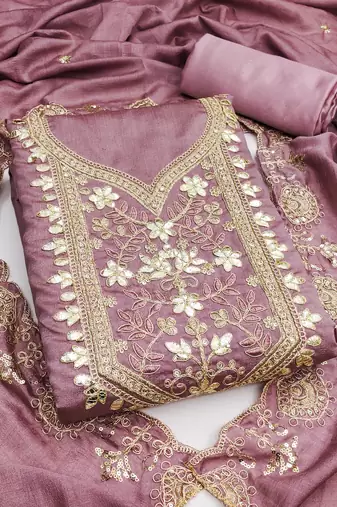  levender heavy embroidery vichitra dress material 