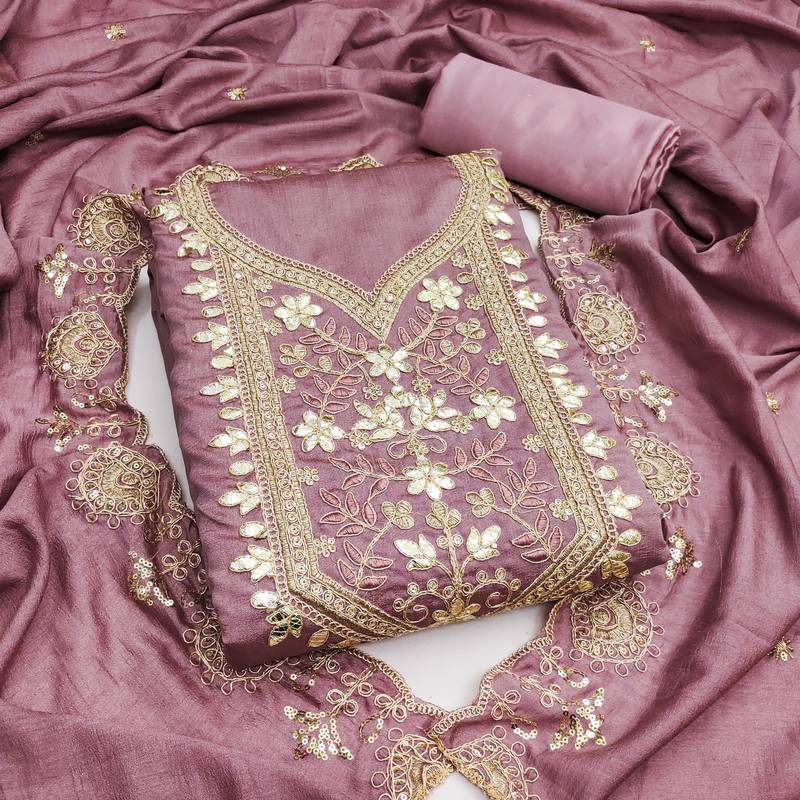  levender heavy embroidery vichitra dress material 