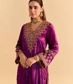 Purple embroidered velvet kurta set
