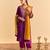 Purple embroidered velvet kurta set with dupatta