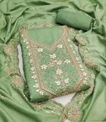  light green embroidery vichitra dress material 