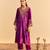 Purple embroidered velvet kurta set with dupatta